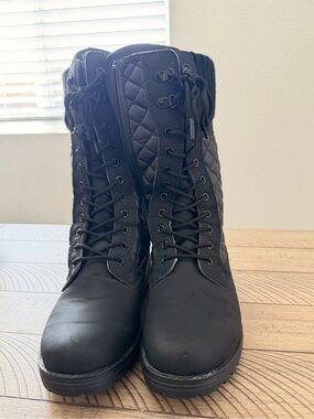 POLAR Black Quilted Lace-Up Zipper Winter Boots